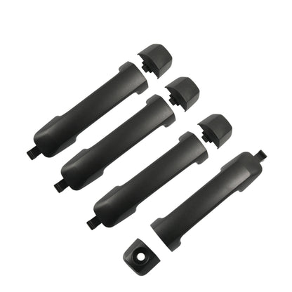Black exterior car door handle set, two handles with mounting brackets and caps