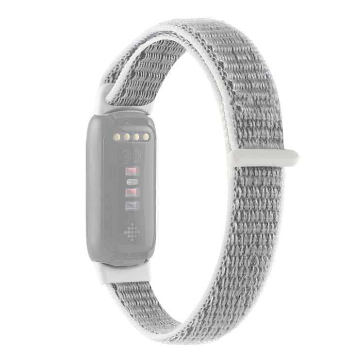 Gray nylon loop watchband with white clasp for Fitbit Luxe