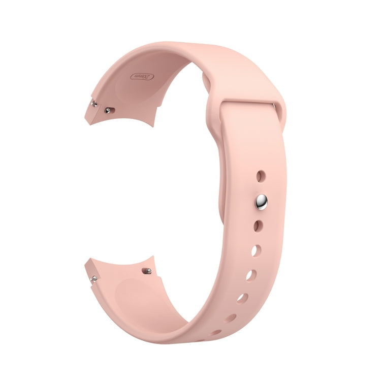 Rose pink silicone reverse-buckle watch band with adjustment holes and metal pin