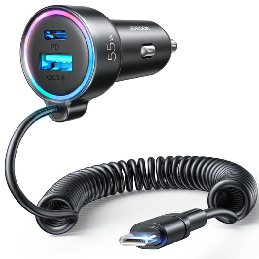 JOYROOM JR-CL07 3 in 1 72W PD USB-C / Type-C + USB Interface Car Charger with USB-C / Type-C Spring Data Cable, JR-CL07