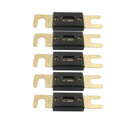 Gold-plated ANL 100A fuse link set of 5 with black housing and blade terminals