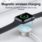 Magnetic charging cable snaps to a smartwatch with a round charging base