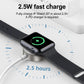 Magnetic charging cable connected to smartwatch on a round charging puck
