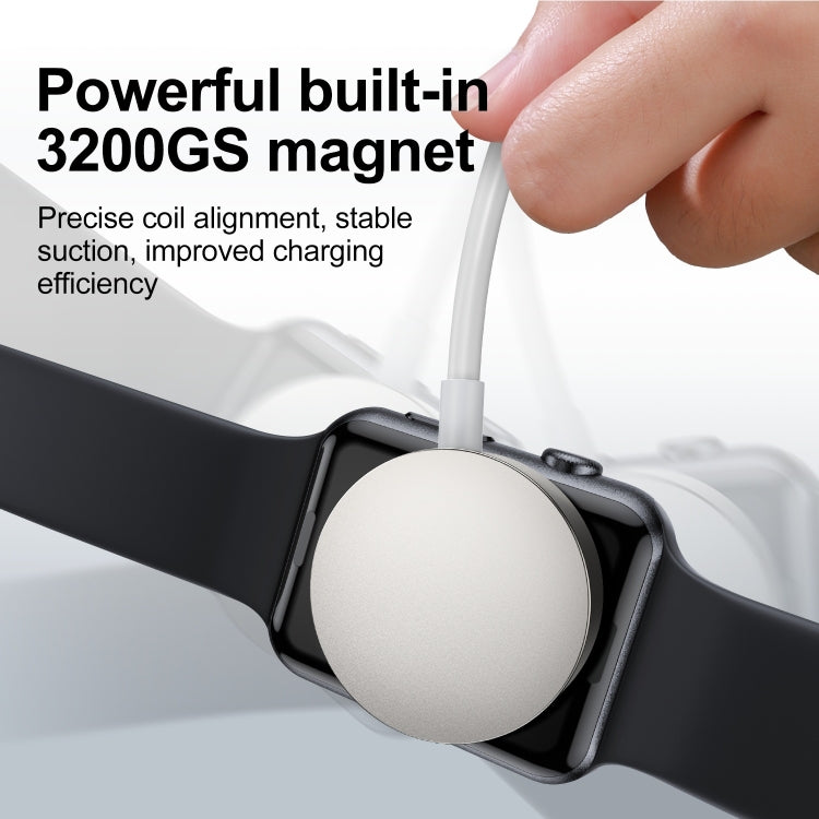 Magnetic charging cable close-up with strong 3200GS magnet and round dock