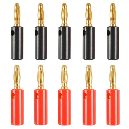 Assorted 4mm gold-plated banana audio plugs with black and red insulated housings