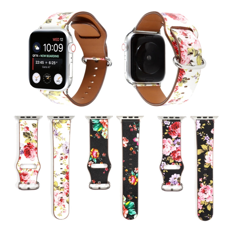 Floral strap watchband with white, pink, and red flowers for Apple Watch