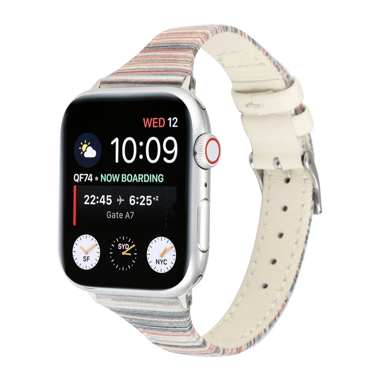 White genuine leather watch band with striped lining, featuring multiple strap holes