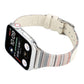 White genuine leather watch band with striped stitched lining and metal clasp hardware