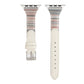 Pair of white genuine leather watch bands with striped end panels and metal buckles