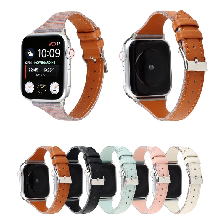 Assorted genuine leather watch bands with striped fabric ends in multiple colors
