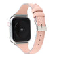Pink genuine leather watch band with striped edging and metal buckle for Apple Watch
