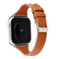 Genuine leather watch band, warm brown with contrast stitching and silver buckle