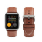 Genuine leather Apple Watch strap, red-brown with white contrast stitching