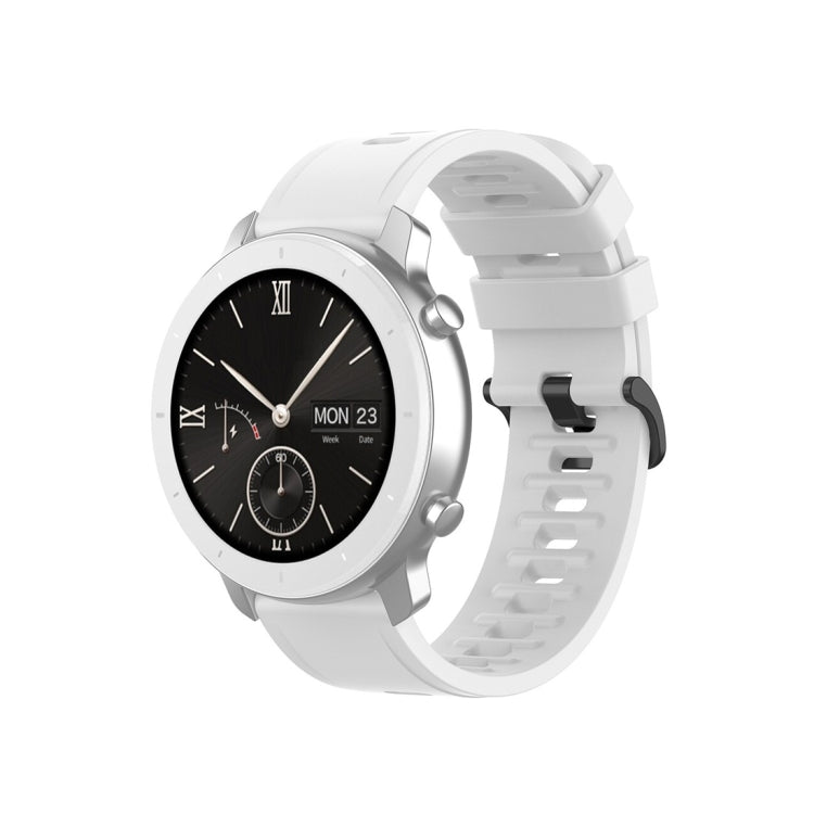White silicone smartwatch replacement strap with adjustable buckle and perforation holes