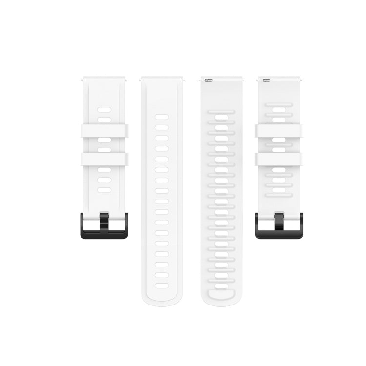 Pair of white silicone smartwatch replacement straps with adjustable buckles and vented holes