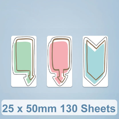 Thermal label stickers with green, pink, and envelope designs (25 x 50mm)