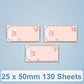 Pink floral thermal label strips, rounded rectangle size 25 x 50mm