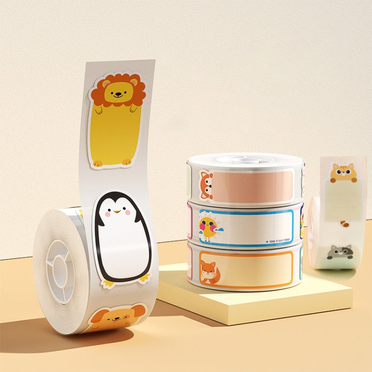 Thermal label paper rolls with animal-themed labels, 25 x 50mm size