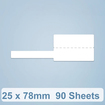 White thermal cable label stickers, blank rectangular design with cut corner tabs