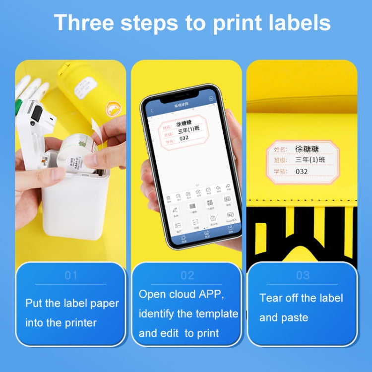 Thermal label stickers with smartphone and printer steps for printing and applying labels
