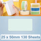 Mint green thermal label sticker sheet, 25 x 50mm rectangle, 130 sheets