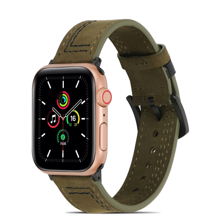 Army green matte leather watch band with dark keeper and stitched details