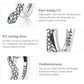 Oxidized silver snake ear cuffs with green eye details, close-up on buckle design