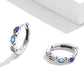 Sterling silver hoop earrings with multicolor oval zircon stones along the rim