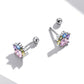 Color zircon claw ear stud earrings, angled view with pink and blue stone clusters
