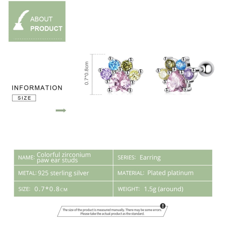 Pair of colorful zircon claw ear stud earrings with pink, blue, green, and purple stones