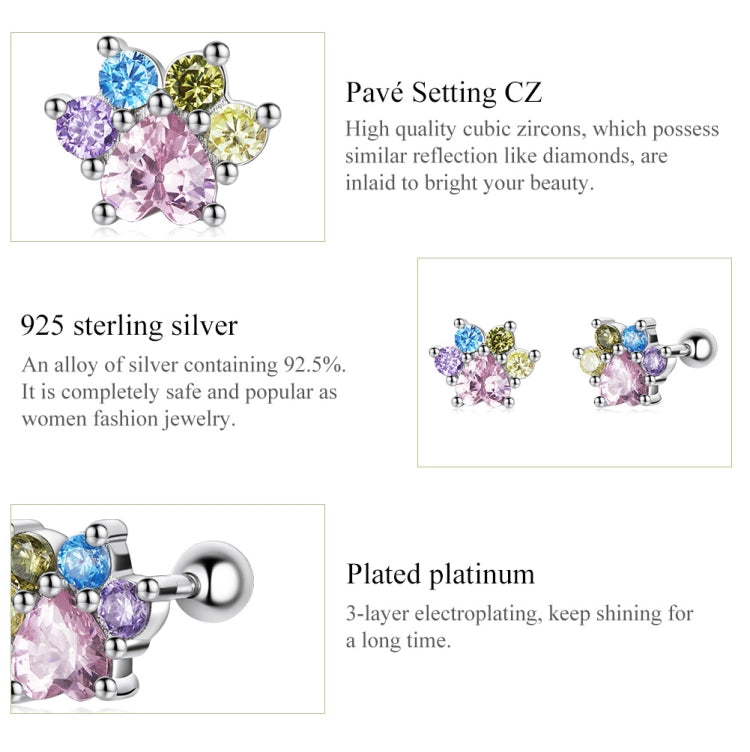 Claw-style zircon ear studs with multicolor stones and silver-toned settings