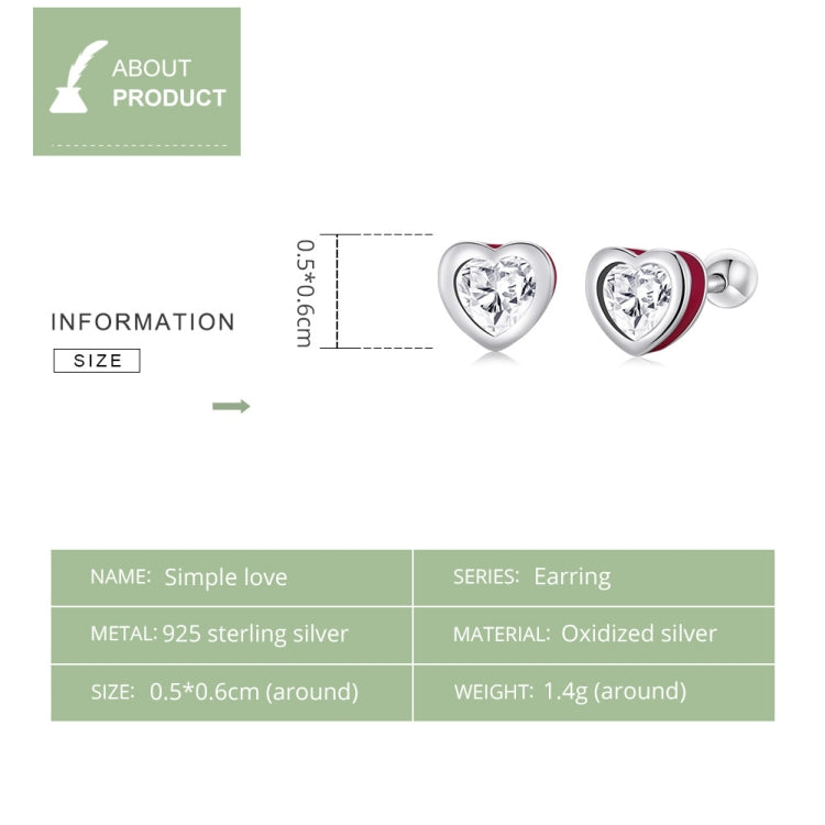 Blue heart zircon stud earrings shown on product info card