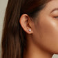 Blue heart zircon stud earring on a woman’s ear
