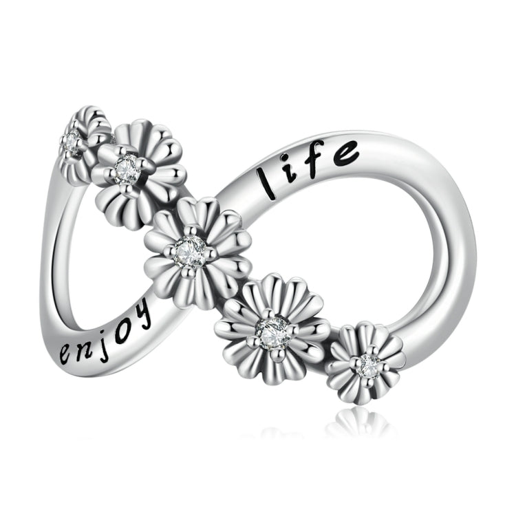 Sterling silver flower bead bracelet with crystal centers and engraved words