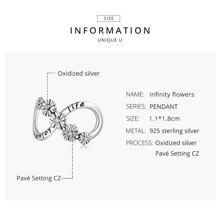 Sterling silver infinity flower pendant charm with CZ accents