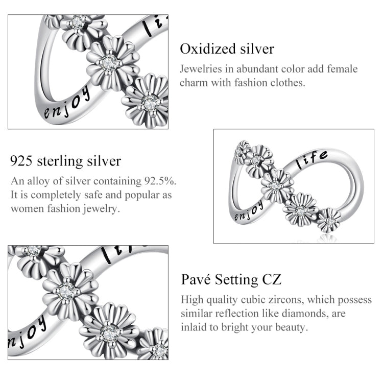 Sterling silver infinity flower charm with pavé cubic zirconia