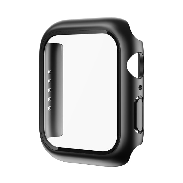 Black Apple Watch case with raised bezel and tempered glass screen protector