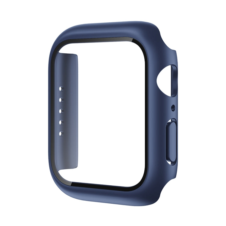 Blue Apple Watch case with raised bezel and tempered glass screen protector