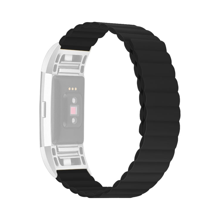 Silicone watch band with black segmented links and silver watch frame