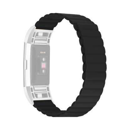 Silicone watch band with black segmented links and silver watch frame