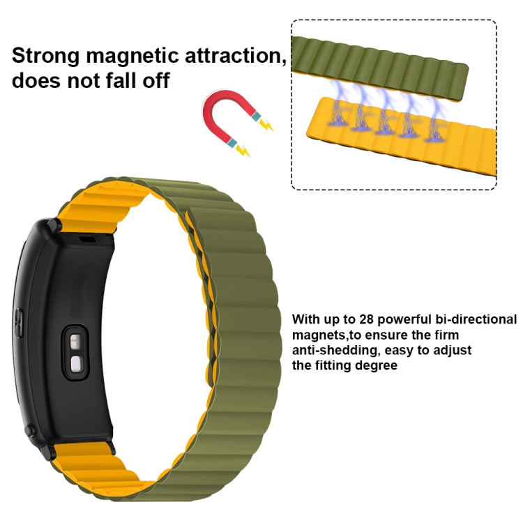 Two-tone silicone magnetic watchband on smartwatch, olive green and orange