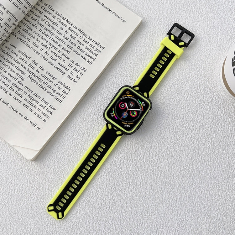 Neon yellow TPU watch band with black smartwatch case and square clasp
