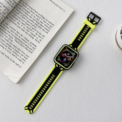 Neon yellow TPU watch band with black smartwatch case and square clasp