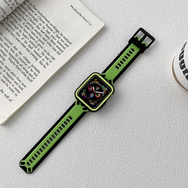 Green TPU watch band with black smartwatch case and square clasp