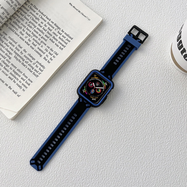 Deep blue TPU watch band with black smartwatch case and square buckle