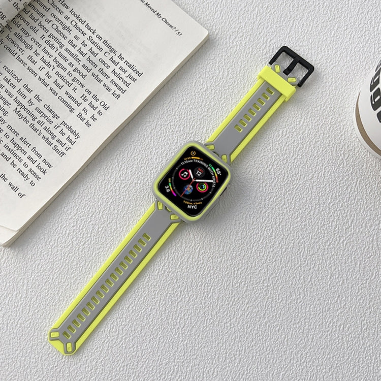 Lime yellow TPU watch band with black smartwatch case and square clasp