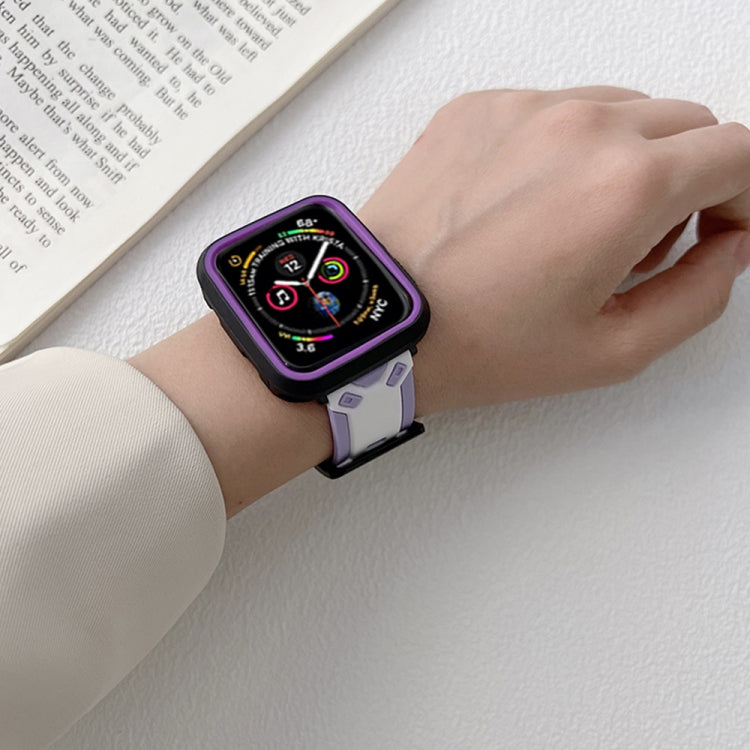 Purple TPU watch band with clasp, worn on a wrist over a smartwatch face