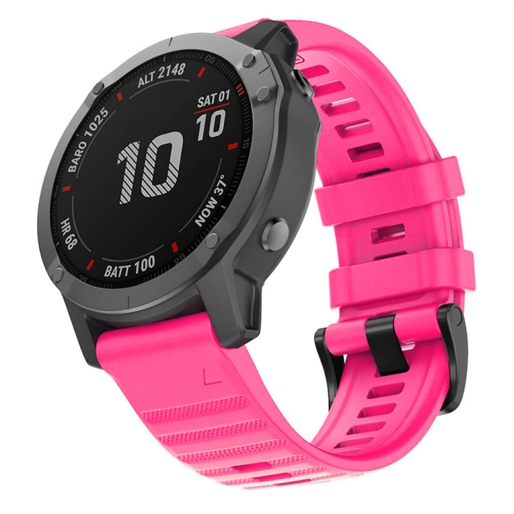Silicone watch band for Garmin Fenix 7/7X in bright pink, perforated silicone strap.