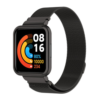 Milanese metal mesh watch band in black, with square watch case and clasp