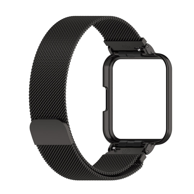 Milanese metal mesh watch band in black, front view with blank square screen
